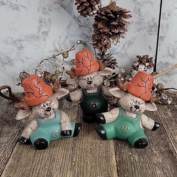 Handmade ceramic reindeer Set of 3 - Picture 1 of 8